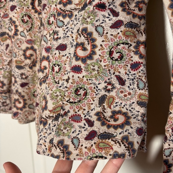 Christopher & Banks Women Button Down Shirt Jacket Small Paisley Coastal Cowgirl - Picture 8 of 12